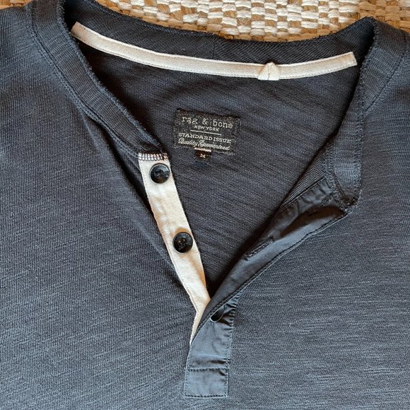 rag & bone Black Long Sleeve Henley Shirt - Picture 2 of 3